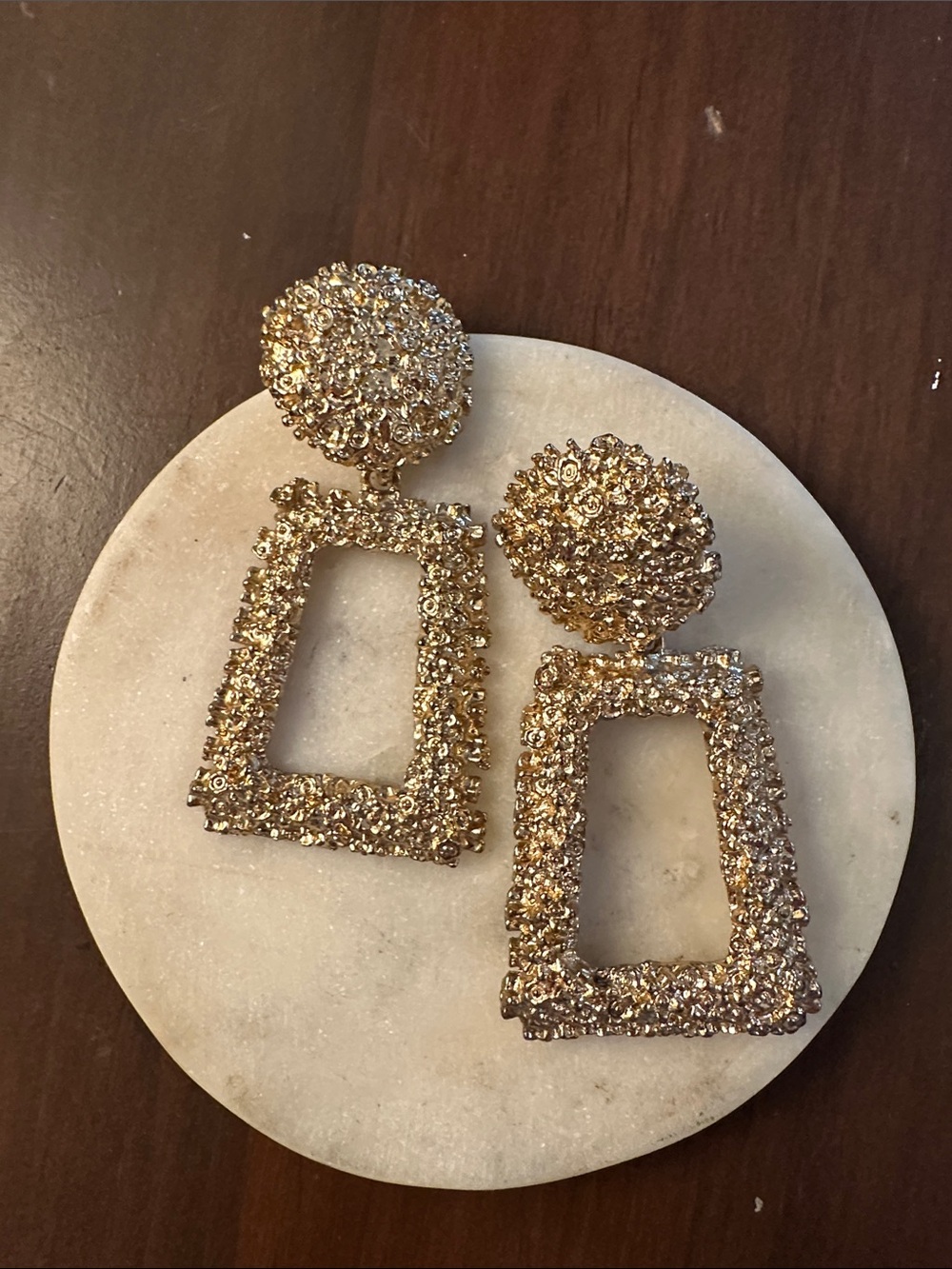 Gold Textured Rectangle Drop Earrings - Women Jewelry